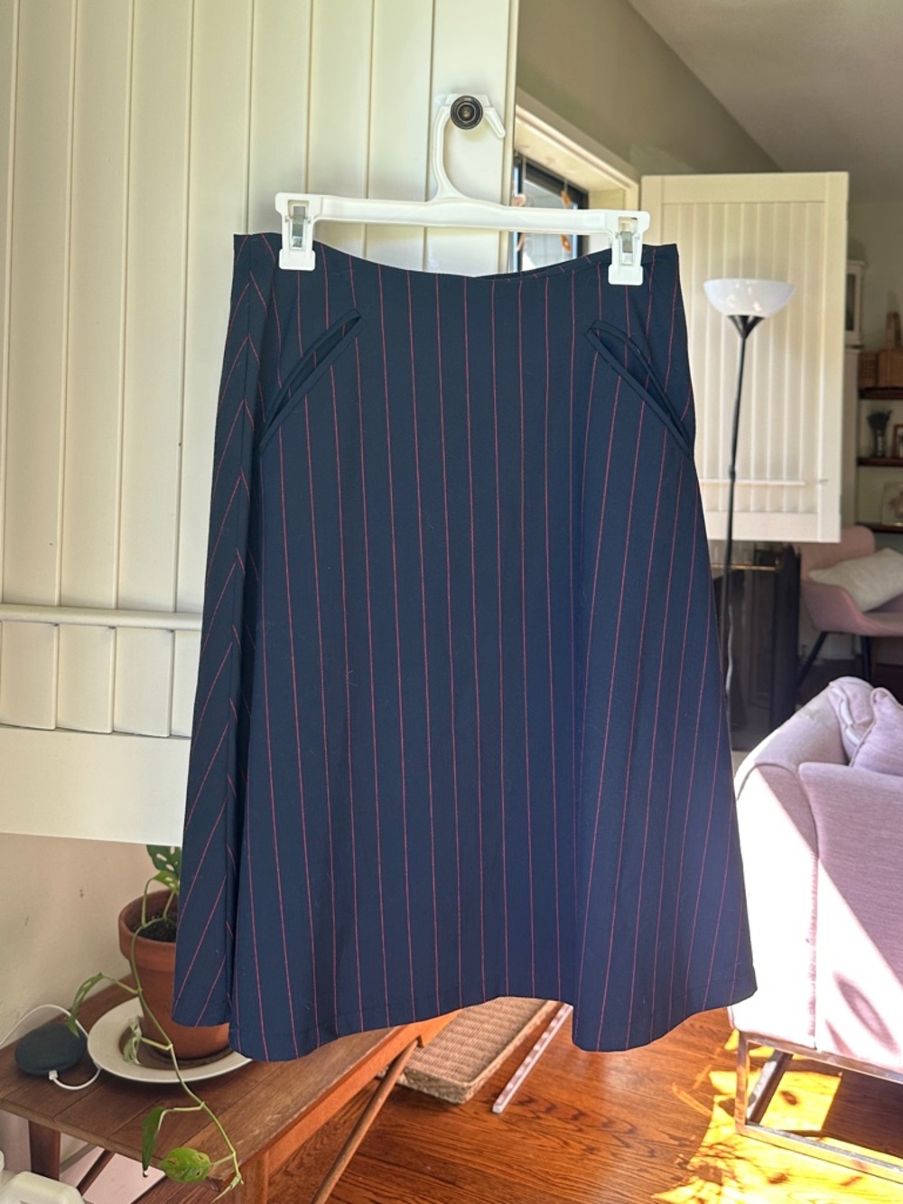 Navy Pinstripe A-Line Skirt - Classic Workwear